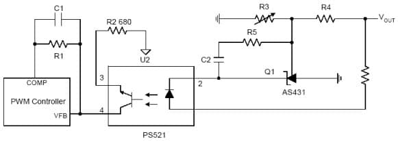 Typical Application for AS431 PWM Converter with Reference Regulator