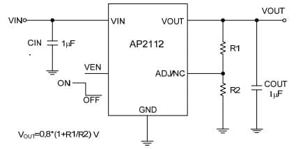 Typical Application for 600mA CMOS LDO REGULATOR WITH ENABLE For Adjustable Version