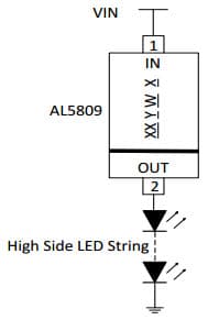 Typical Application for AL5809 60V Two Terminal Constant Current LED Driver PowerDI with High Side LED String