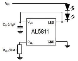 Typical Application for the AL5811 60V Linear, 75mA Adjustable Current LED Driver