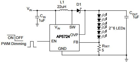 Typical Application for AP5724 White LED Step-Up Converter