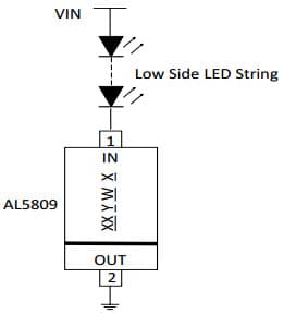 Typical Application for AL5809 60V Two Terminal Constant Current LED Driver PowerDI with Low Side LED String