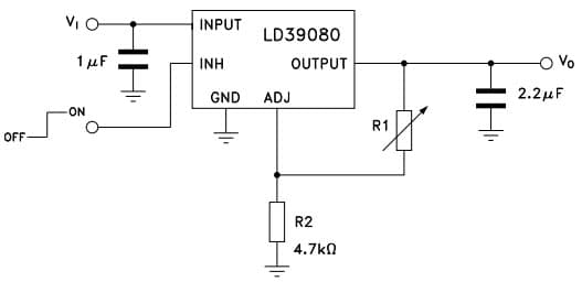 Typical (Adjustable Version) Application for LD39080DT12-R Ultra Low-Drop BICMOS Voltage Regulator