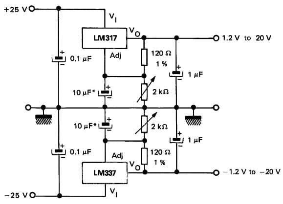 Typical Application for LM337 Adjustable LAB Voltage Regulator