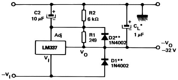 Typical Application for LM337 Negative Regulator with Protection Diodes