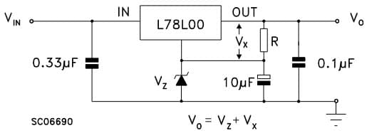 Typical Application for L78L05AC Positive Voltage Regulator for Output boost circuit