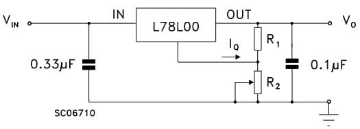 Typical Application for L78L05C Adjustable output Voltage Regulator