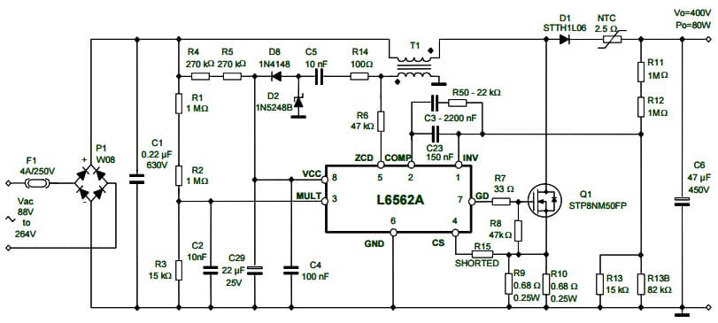 Typical Application for L6562A Transition-mode PFC controller