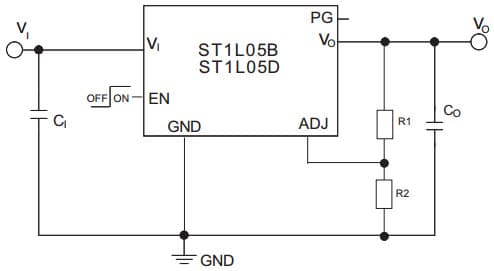 Typical ST1L05B Application Schematic for ST1L05BPUR Very low quiescent BiCMOS Voltage Regulator