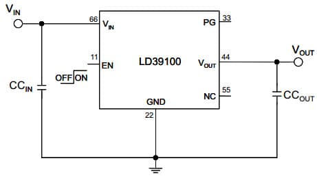 Fixed Output Typical Application for LD39100PUR 1A Low Quiescent Current, Low-Noise Voltage Regulator