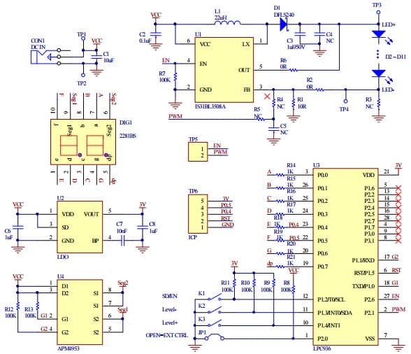 IS31BL3508A-STLS2-EB, Evaluation Kit for IS31BL3508A, 1-Mhz Boost Converter With 38V Internal MOSFET Switch