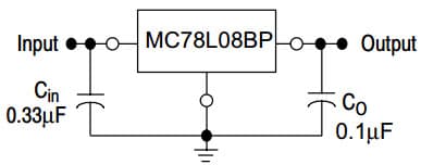 Typical Application Circuit for MC78L08BP Three-Terminal Low Current Positive Voltage Regulator