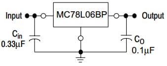 Typical Application Circuit for MC78L06BP Three-Terminal Low Current Positive Voltage Regulator