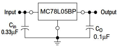 Typical Application Circuit for MC78L05BP Three-Terminal Low Current Positive Voltage Regulator