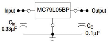 Typical Application Circuit for MC79L05BP Three Terminal Low Current Positive Voltage Regulator