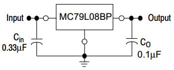 Typical Application Circuit for MC79L08BP Three Terminal Low Current Negative Voltage Regulator