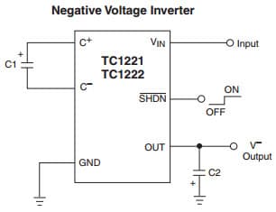 Typical Application for TC1221 High Frequency Switched Capacitor Voltage Converters with shut-down in SOT Packages