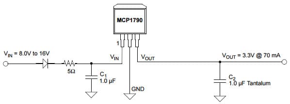 Typical Application for MCP1790 70mA, High Voltage Regulator