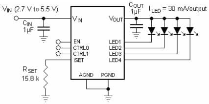 Typical Application for LDS8845 4-LEDs Ultra Low Dropout No Noise LED Driver