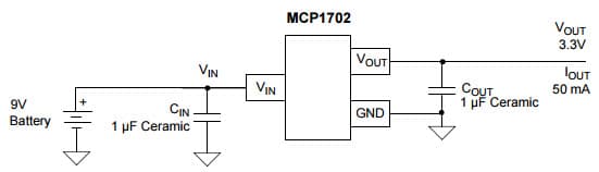 Typical Application for MCP1702 250 mA Low Quiescent Current LDO Regulator