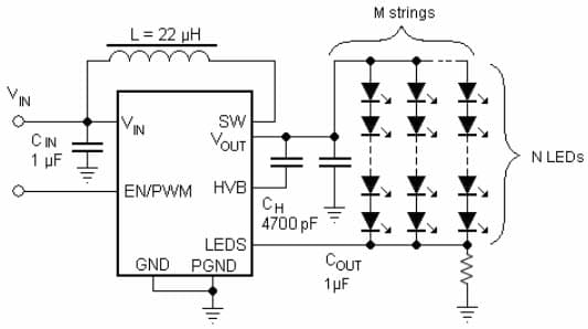 Typical Application for LDS8724 45 WLED Driver with Boost Converter