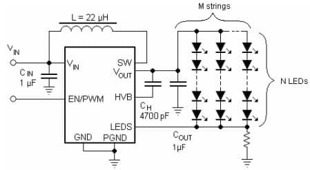 Typical Application for LDS8726 49 WLED Driver with Boost Converter