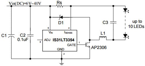 Typical Application for IS31LT3354 40V LED Driver With External Switch