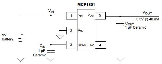 Typical Application for MCP1801 150 mA, High PSRR, Low Quiescent Current LDO