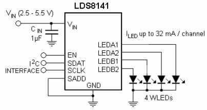 Typical Application Circuit for LDS8161 6-Channel High-Side Linear 4 WLED Driver