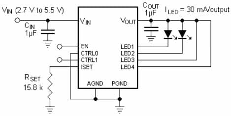 Typical Application with 30mA 2-LEDs for LDS8845 Ultra Low Dropout No Noise LED Driver