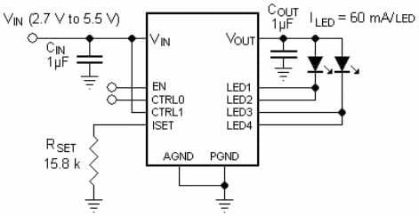 Typical Application with 60mA 2-LEDs for LDS8845 Ultra Low Dropout No Noise LED Driver