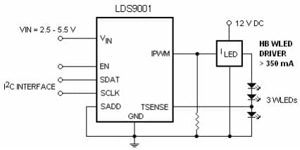 Typical Application Circuit Using LDS9001 for series WLEDs for LDS9003 High Power LED Temperature and PWM Controller with LED-Sense In-Situ LED TJ Sensing