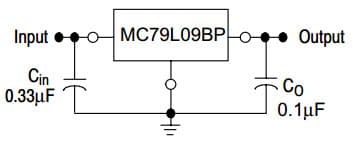 Typical Application Circuit for MC79L09BP Three Terminal Low Current Negative Voltage Regulator