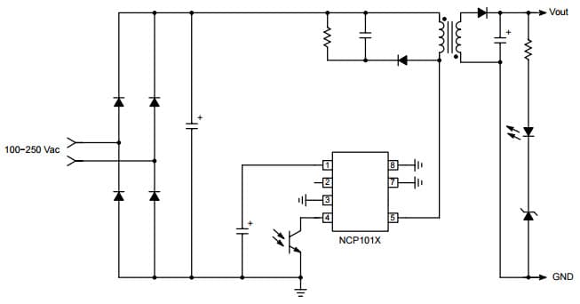 Typical Application for NCP1013 Self-Supplied Monolithic Switcher for Low Standby-Power Offline SMPS