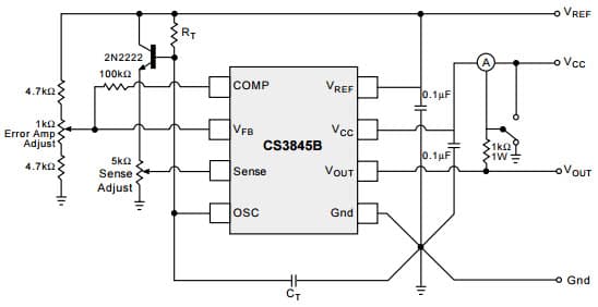 Typical Application Circuit for CS3845B Current Mode PWM Control Circuit with 50% Max Duty Cycl