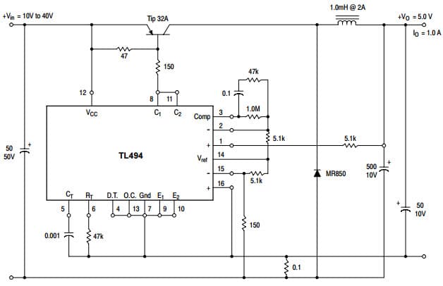 Typical Application for TL494 Pulse Width Modulated Step-Down Converter