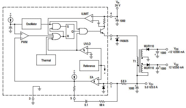 Typical Application for MC33167 5A Triple Output Converter