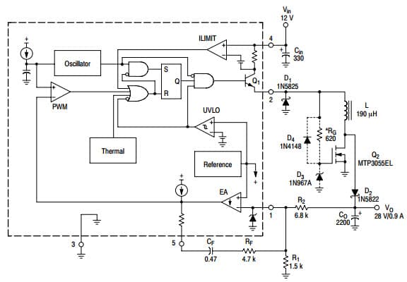 Typical Application for MC33167 5A Step-Up/Step-Down Inverting Switching Regulator