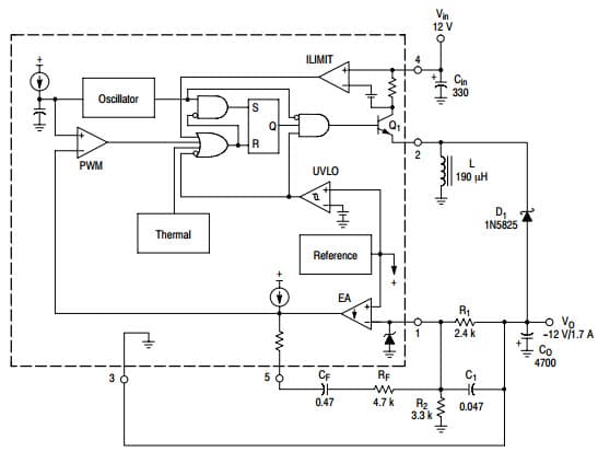 Typical Application for MC33167 5A Voltage-Inverting Converter