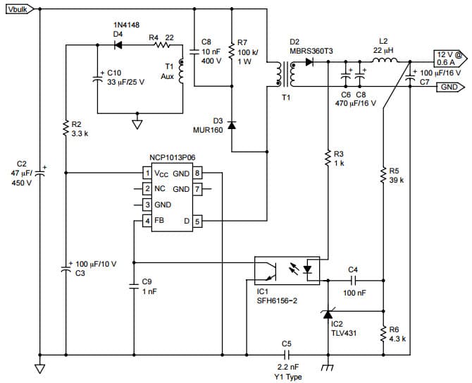 Typical Application for NCP1010 a Typical Converter Delivering 7W from a Universal Mains