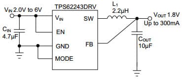 Typical Application Circuit for TPS62240, 2.25Mhz, 300mA Step Down Converter