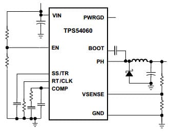 Typical Application Circuit for TPS54060-EP 0.5A, 60V Step-Down DC/DC Converter with Eco-Mode