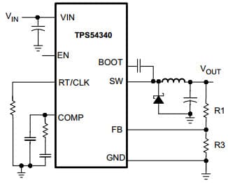 Typical Application Circuit for TPS54340 42V Input, 3.5A Step Down DC-DC Converter with Eco-mode