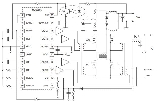 Typical Application Circuit for UCC2895-EP Bicmos Advanced Phase-Shift PWM Controller