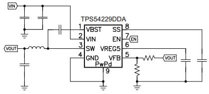 Typical Application Circuit for TPS54229 4.5V to 18V Input, 2A Synchronous Step Down Converter with Integrated FET