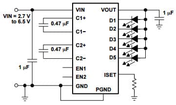 Typical Application Circuit for TPS60230 White LED Charge Pump Current Source with PWM Brightness Control