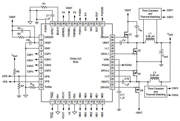 Typical Application Circuit for TPS51727 Dual Phase Eco-Modem Step Down Power Management IC for 50Plusa Applications