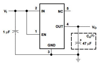 Typical Application Circuit for TPS75618 Fast-Transient Response, 5A Low-Dropout Voltage Regulator