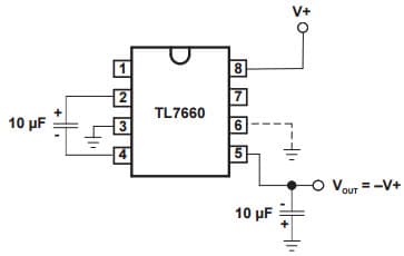 Typical Application Circuit for TL7660 Simple Negative-Voltage Converter