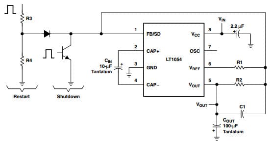 Typical Application Circuit for LT1054 Switched Capacitor Voltage Converter for Basic Regulation Configuration